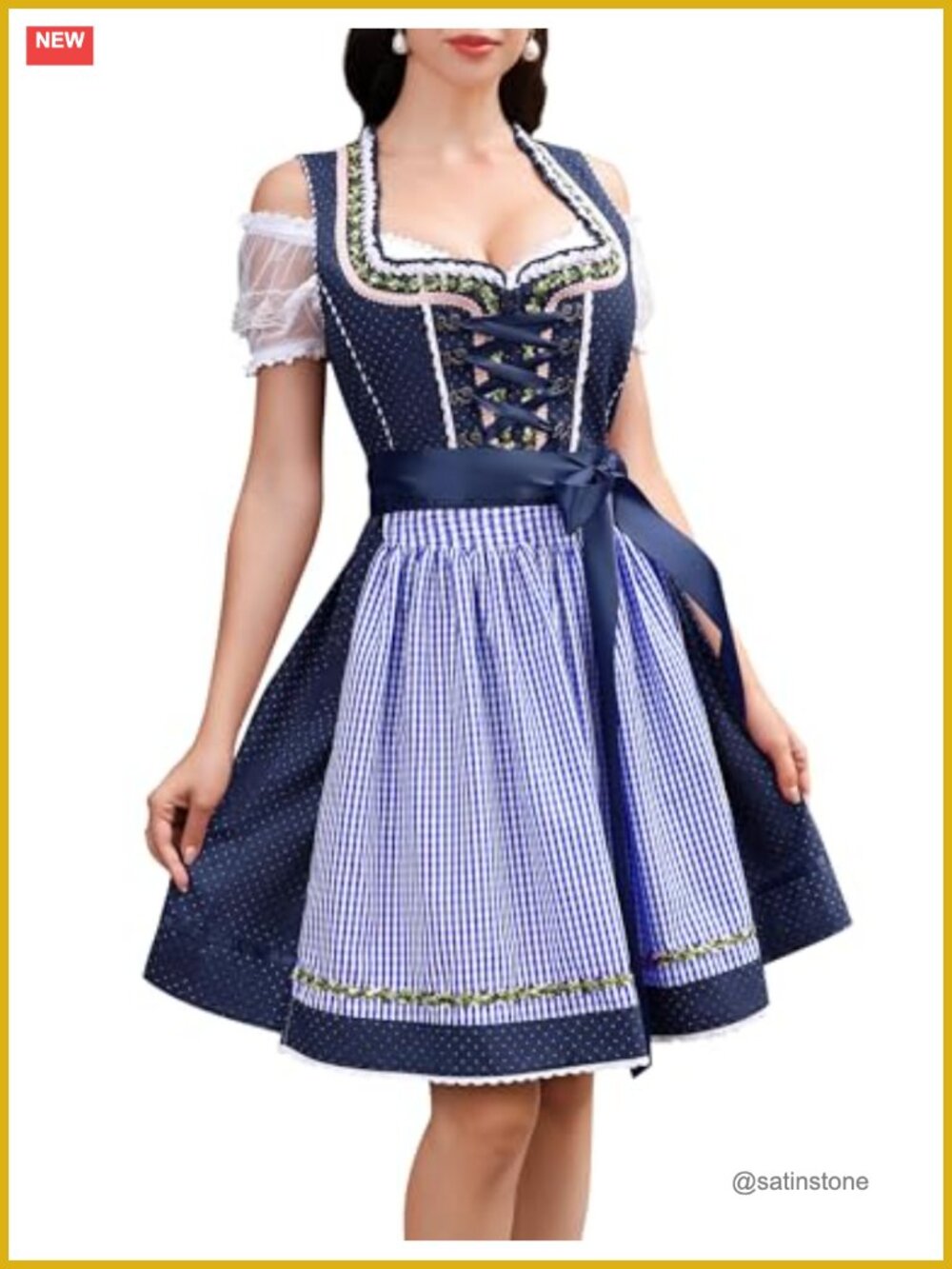 Women's Oktoberfest Dirndl Costume Dress Bavarian German Beer Outfit 3-Piece